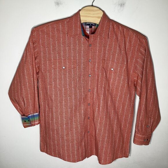 Panhandle Mens Long Sleeve Pearl Snap Shirt Orange Size Large - Picture 2 of 7